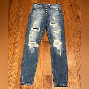Kancan Estilo Kurvy Ultra High Rise Ankle Skinny Distressed Jeans Button Fly 27